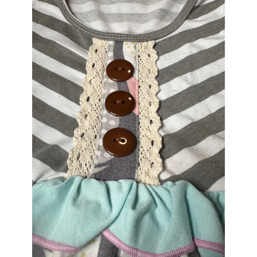 Tutu Lulu Tiered‎ Dress Girls 5-6Y Grey Multi Boho Lace Mixed